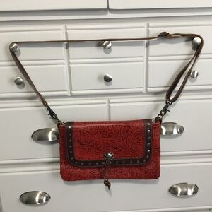 Myra Bag Western Boho Studded Red Leather Shoulder Bag